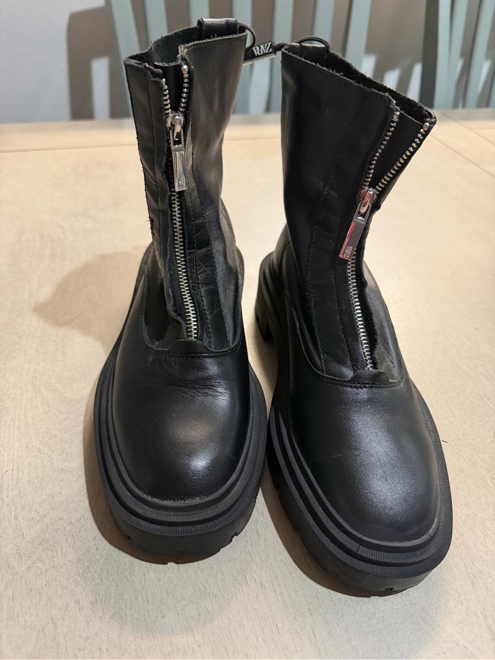 Zara Black Front-Zip Chunky Platform Boots